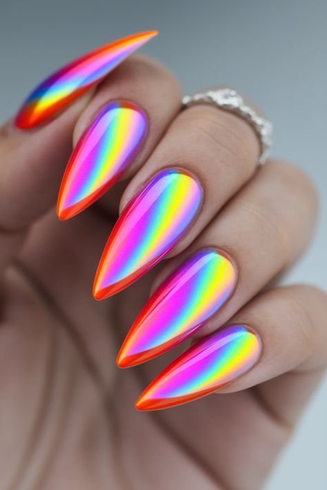Psychedelic Chrome Finish Multi Color Nails