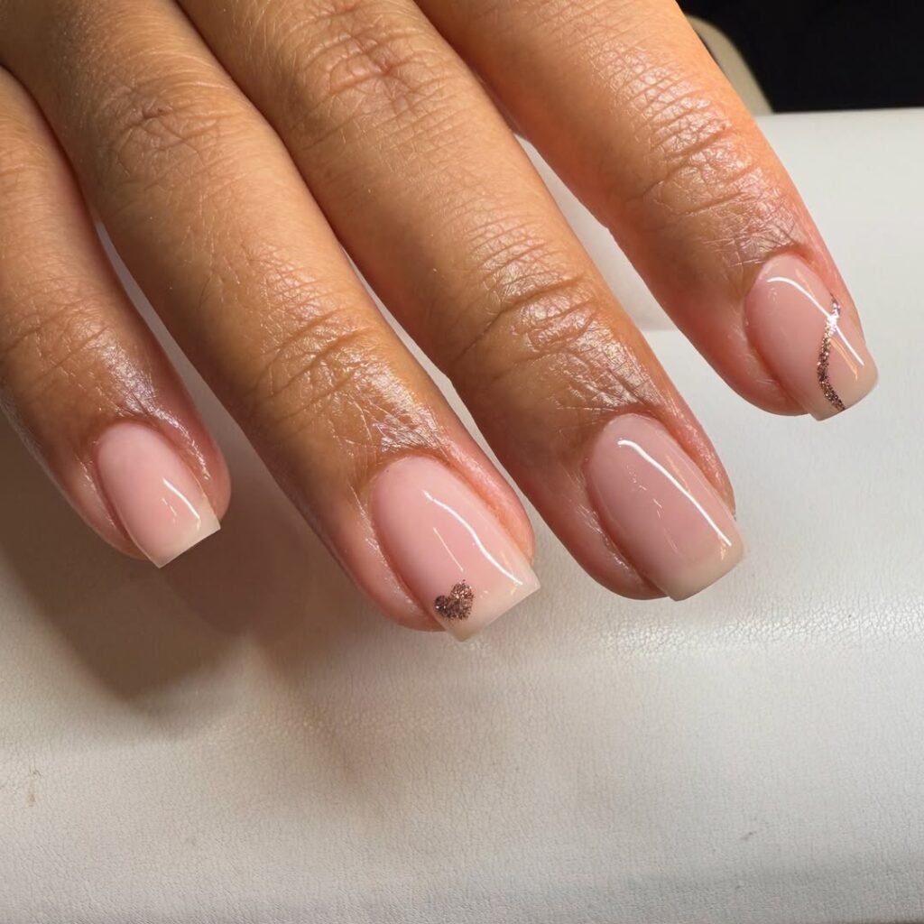 Nude nails, gold trim
