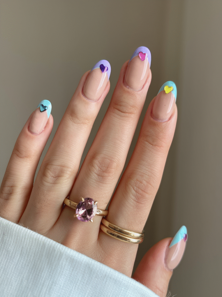 sweet spring nails french tips with hearts