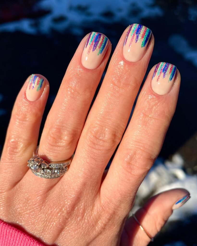 Short Nude Nails with Fireworks Inspo