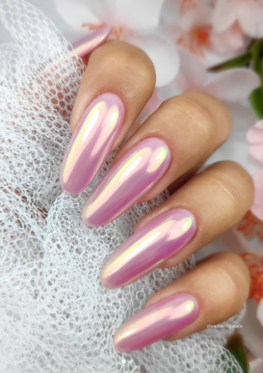 Glossy Pastel Pink Chrome Nails