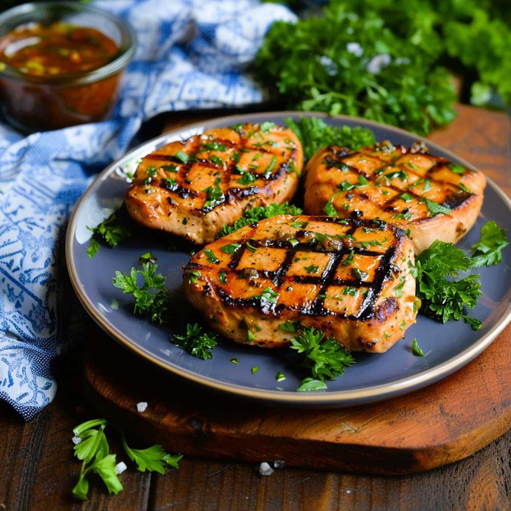 Grilled pork steaks