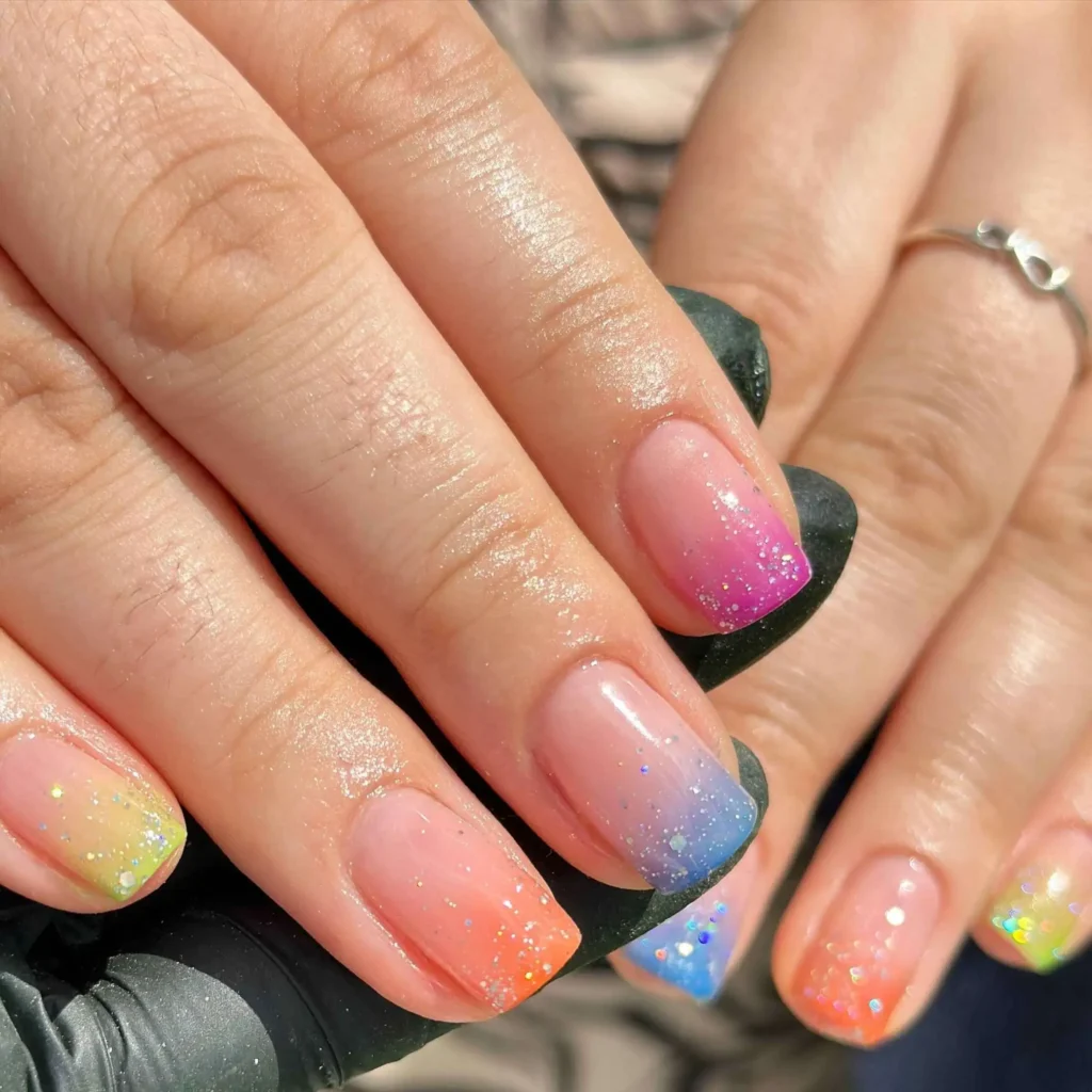 Short Nail Ideas - Rainbow Ombre Tips