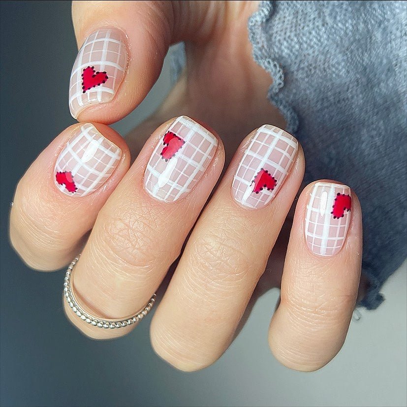 Short Heart Patch Work Nail Ideas