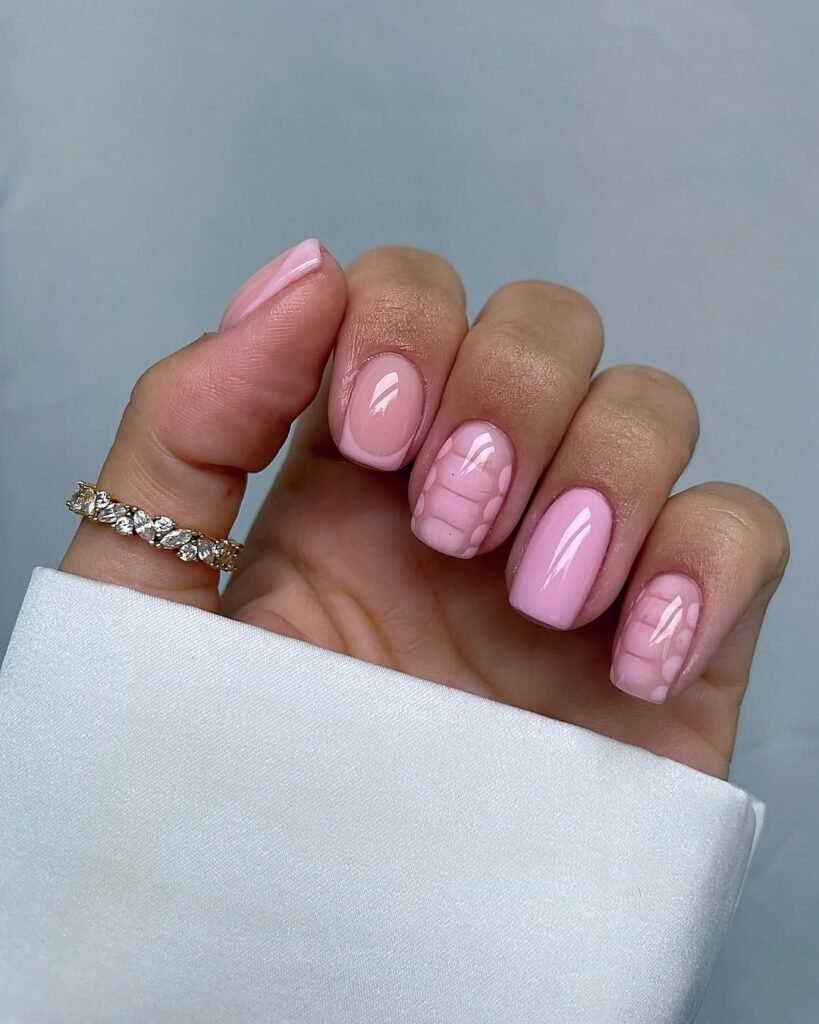 Short Pink Reptile Inspired Nail Idea