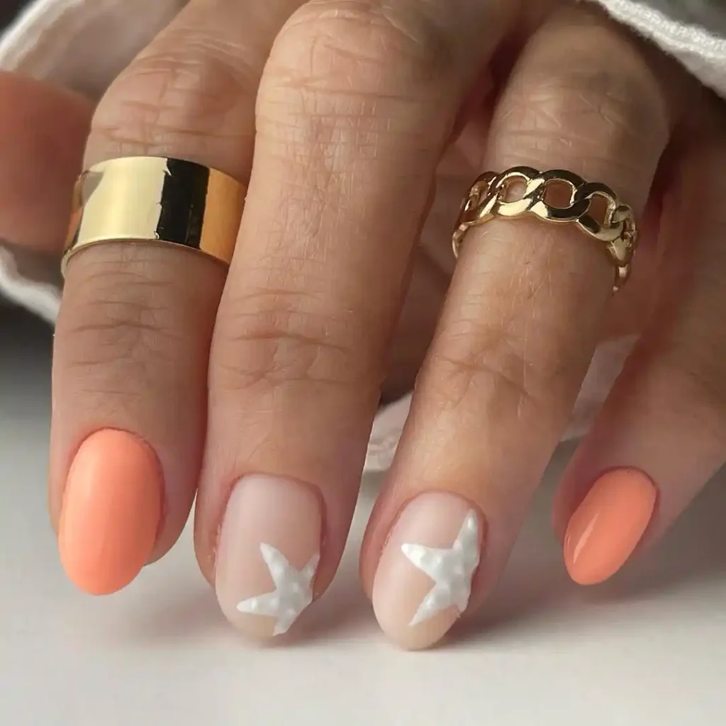 Peach Star Fish beach nail ideas