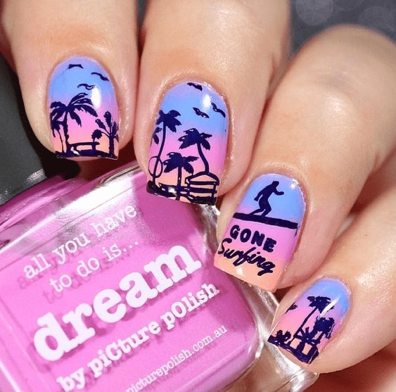 Pastel Gone Surfing beach nail ideas