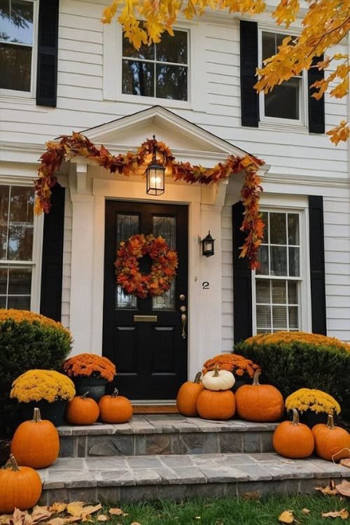 Thanksgiving Front door Wreath and Decor