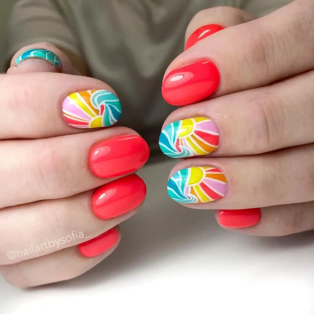 Red iconic Sea Wave beach nail ideas