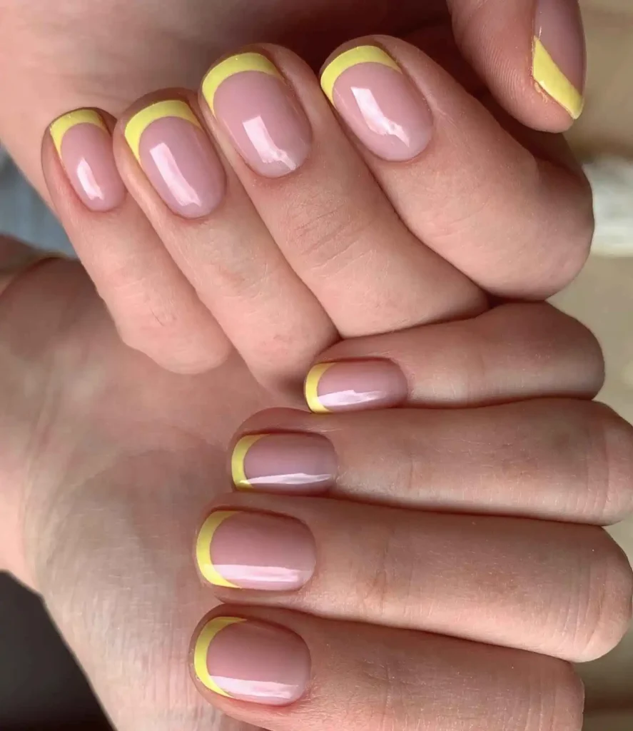 Short Yellow French Tip Inspired Nails
